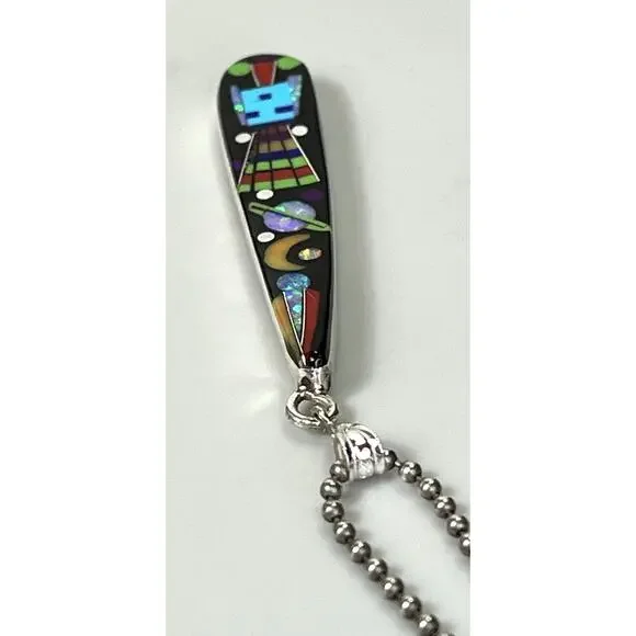 ZUNI Galaxy Rainbow Kachina Micro Inlay Pendant 925 Sterling Silver Necklace - Picture 7 of 16